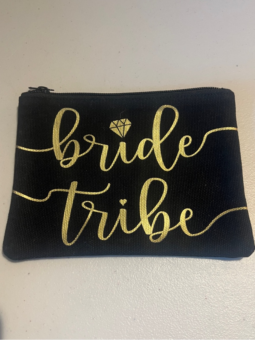 Bride Tribe Black Cosmetic Pouch with Gold Foil Script